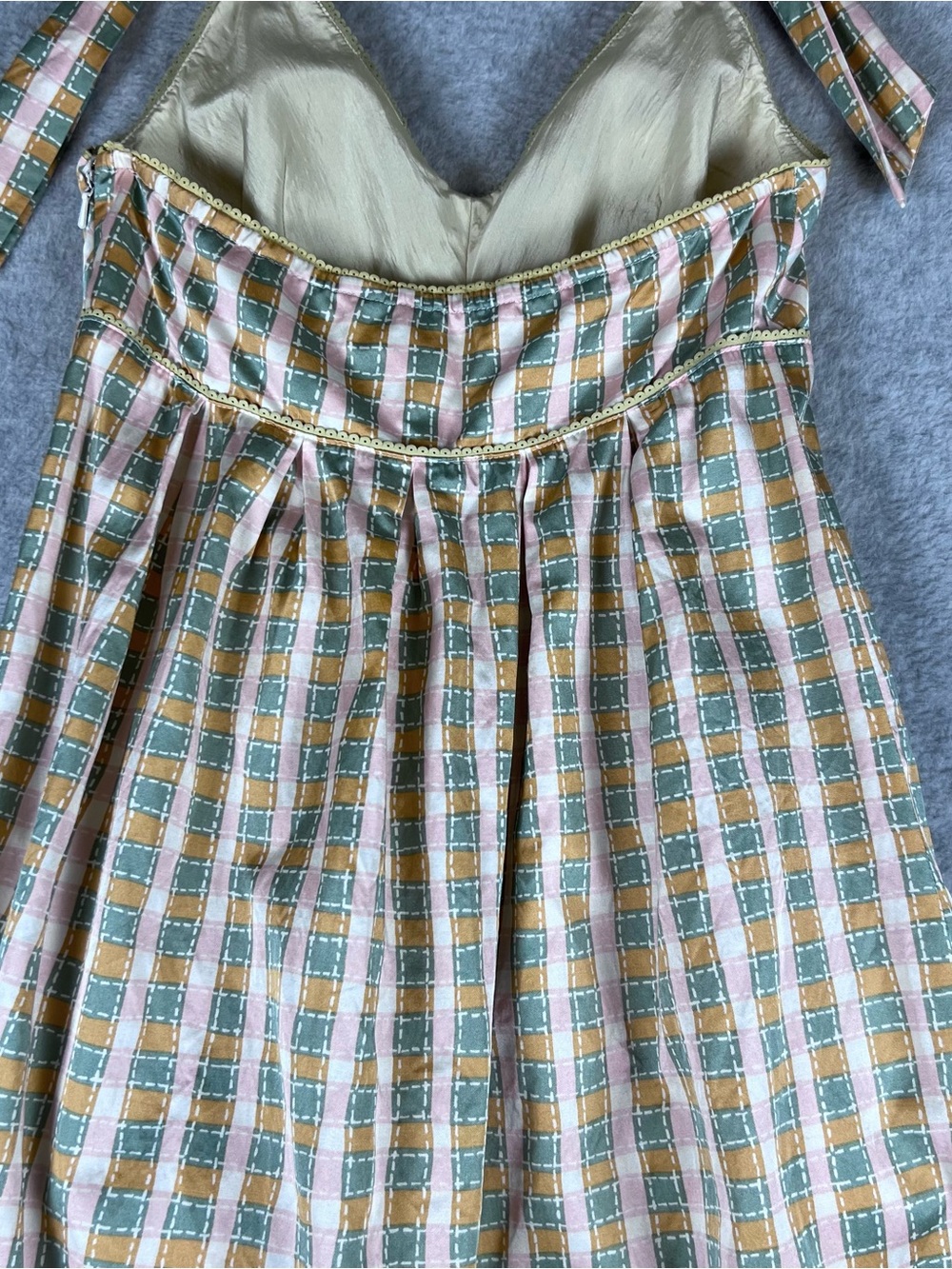 Silk Blend Women’s Halter Dress Plaid 90s Y2K Pockets Size XS - Picture 10 of 14